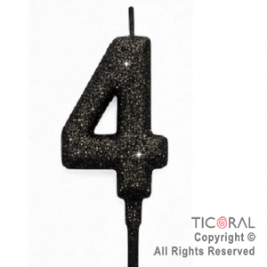 VELA NUMERAL CHICO 5.5 CM CON GIBRE NEGRO NUMERO 4 x 1